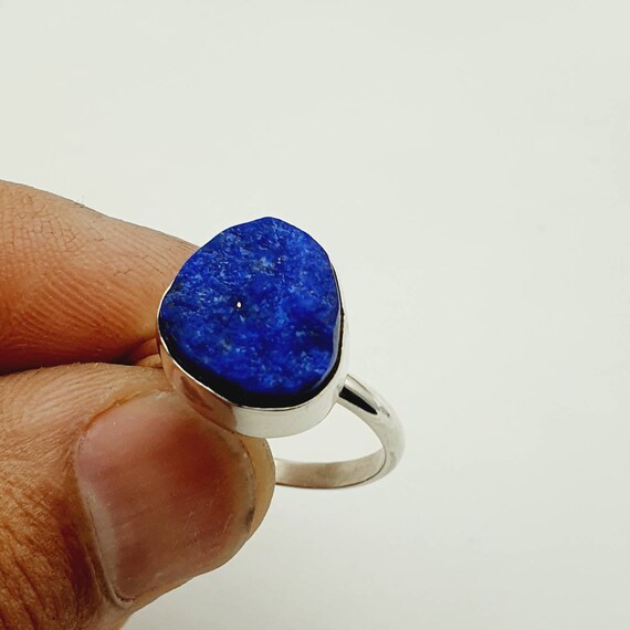 Raw Lapis Lazuli Ring 925 Silver 