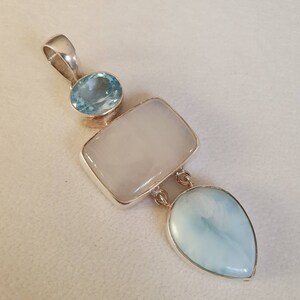 moonstone pendant 925 silver, rainbow moonstone larimar  pendant,multi  stone pendant, gemstone pendant,moonstone necklace,larimar topaz