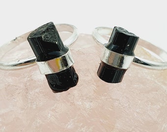 raw black tourmaline 925 silver rings,silver rings,black tourmaline ring,rough black tourmaline rings,gemstone rings,crystal rings