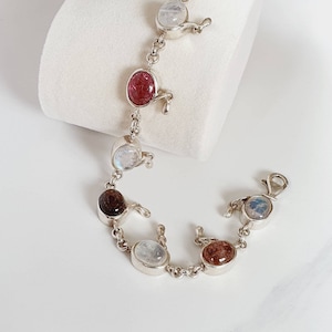 Pulsera de turmalina 925 plata, pulsera de turmalina multicolor, pulsera de turmalina genuina, joyería de pulsera de cristal, pulsera de piedra lunar