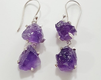 Raw amethyst earrings 925 silver, rough amethyst earrings ,Crystal earrings, purple gemstone earrings, natural amethyst, amethyst jewelry