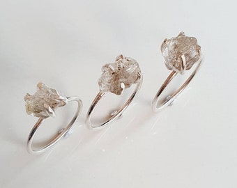 Bague minimaliste herkimer diamant quartz argent 925, bagues herkimer brutes, bague diamant quartz, bagues en cristal, bagues de pierres précieuses, bagues en argent
