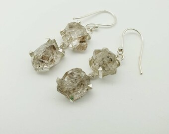 Herkimer Diamond Quartz earrings 925 silver, raw herkimer earrings ,diamond quartz  earrings , Crystal earrings