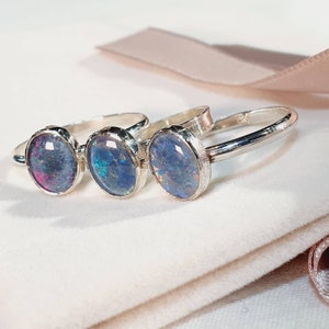 Opal ring 925 silver,black opal ring,triplet opal rings,genuine opal ring,handmade opal rings,Australian opal rings,lightning ridge opal
