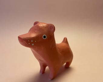 Handmade Pink Dog Figurine - Small Clay Animal Sculpture