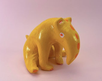 Handmade Yellow Anteater Art Animal Figurine: Quirky and Unique
