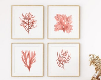 Peach Coral Print Set: Coastal Hamptons Decor (Digital Download)