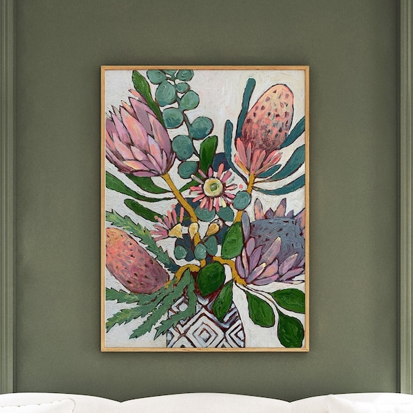 Australian Native Flower Wall Art Print ~ Proatea, Eucalyptus, Banksia, Gum Blossoms ~ Large Poster ~ Printable Digital Download