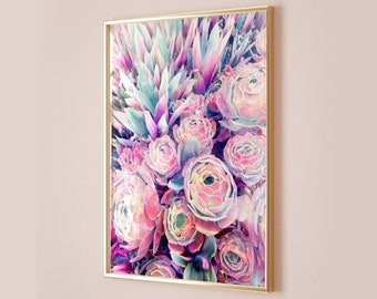 Succulent Colorful Wall Art Print, Maximalist Wall Art Decor, Hot Pink Poster, Purple Aqua Picture, Digital Download