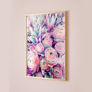 Succulent Colorful Wall Art Print, Maximalist Wall Art Decor, Hot Pink Poster, Purple Aqua Picture, Digital Download
