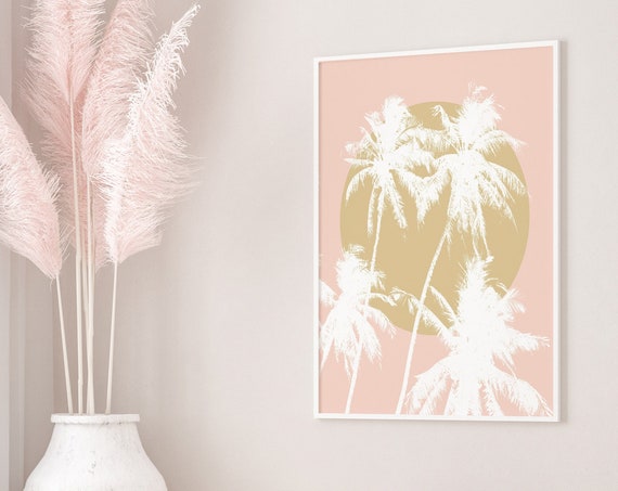 Boho Palm Tree Art Print ~ Pink / Peach Beach House Decor ~ Printable Digital Download Poster
