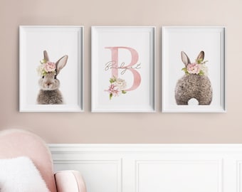 Personalized Bunny Name Print: Floral Nursery Wall Art (Digital Download)