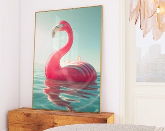 Beachy Coastal Vibes Wall Art Print: Pink Flamingo Ocean Water - Trendy Summer Decor for Dorms, Apartments, & Homes - Digital Download