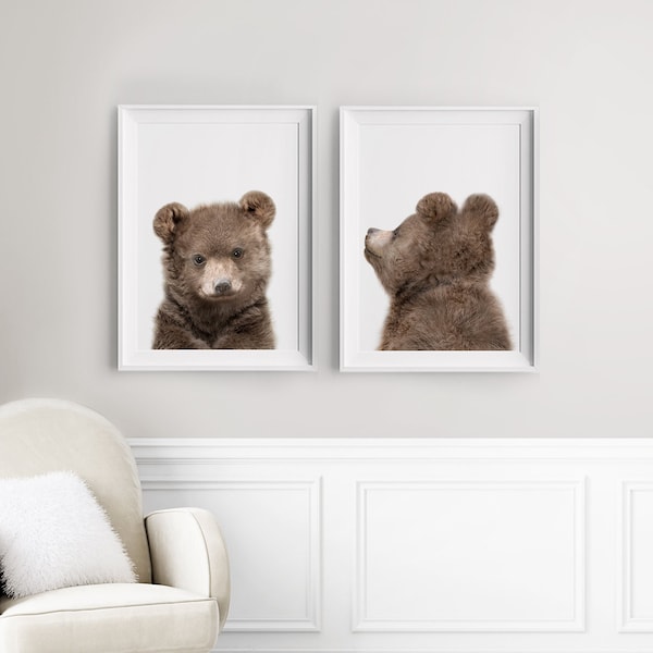 Baby Bear Print Set of 2 ~ Nursery Wall Art ~ Woodland Animal Posters ~ Printable Instant Downloadable ~ White Background