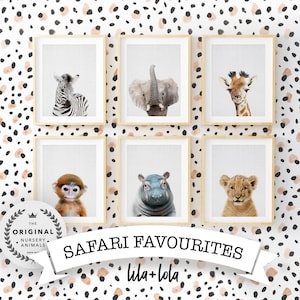 Safari Nursery Animal Prints, Set of 6 Printable Baby Animal Posters, Modern Safari Decor for Kids Bedroom