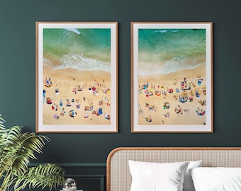 Beachy Coastl Wall Art Print ~ Summer Vibes Decor ~ Top view op People at the Shore ~ Instant Digital Download