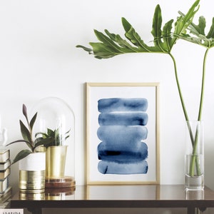 Navy Blue Abstract Print ~ Printable Wall Art ~  Watercolour Brush Stroke Painting ~ Hamptons Beach House Style Decor