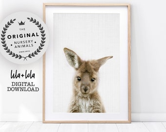 Kangaroo Print, Australian Animal Wall Art - Printable Digital Download - Cute Joey