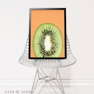 Kiwi Fruit Slice Print, Kitchen Wall Art Decor, Printable Digital Download, Large Poster, Orange and Green, Tropical Kiwi Fruit Slice Decor zdjęcie 3
