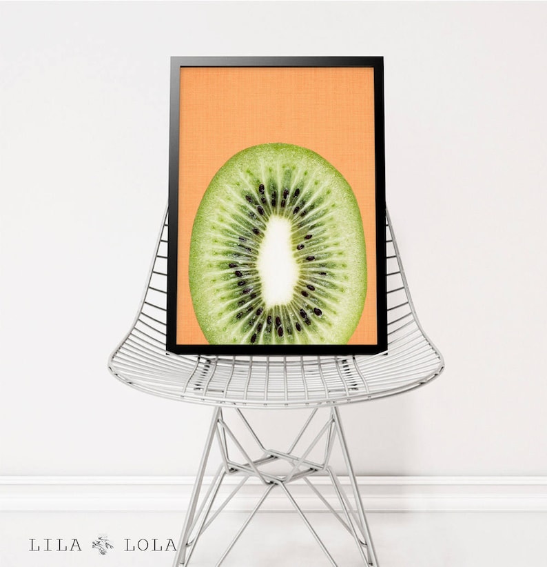 Kiwi Fruit Slice Print, Kitchen Wall Art Decor, Printable Digital Download, Large Poster, Orange and Green, Tropical Kiwi Fruit Slice Decor zdjęcie 3