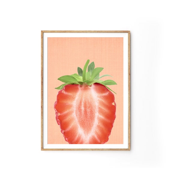 Strawberry Print, Kitchen Wall Art, Food Poster, Colourful Fruit, Cafe and Restaurant Decor, Printable Digital Download