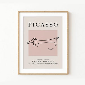 Póster de Picasso ~ Perro, Dachshund ~ Dibujo de arte lineal ~ Impresión de exposición ~ Descarga digital imprimible