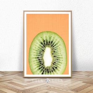 Kiwi Fruit Slice Print, Kitchen Wall Art Decor, Printable Digital Download, Large Poster, Orange and Green, Tropical Kiwi Fruit Slice Decor zdjęcie 1