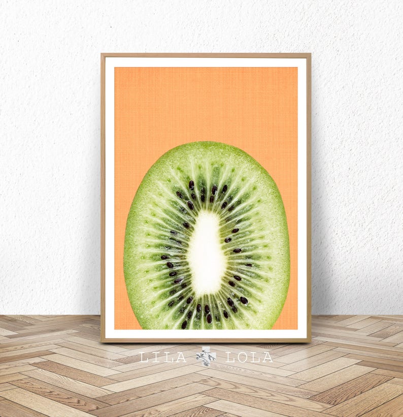 Kiwi Fruit Slice Print, Kitchen Wall Art Decor, Printable Digital Download, Large Poster, Orange and Green, Tropical Kiwi Fruit Slice Decor zdjęcie 1