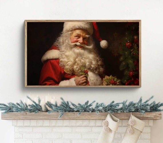 Samsung frame tv art Christmas, frame tv art Santa, Traditional Classic Christmas frame tv art, Vintage Santa frame tv art