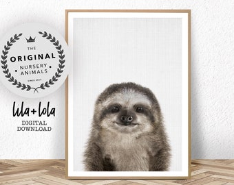 Sloth Print, Printable Digital Download, Nursery Baby Animal Wall Art, Large Modern Minimalist Poster, Scandinavian Style