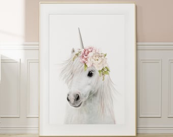 Unicorn Floral Crown Print: Girl's Nursery Wall Art (Digital Download)