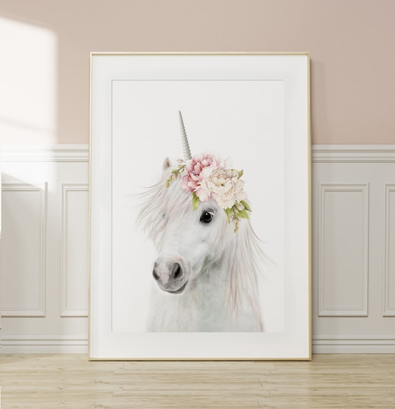 Unicorn nursery wall art print Unicorn gift for girls Unicorn printable wall art pink floral