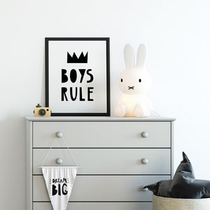 Boys Rule Print, Nursery Decor, Scandinavian Kids, Printable Wall Art, Black and White, Modern Quote, Playroom Poster image 2