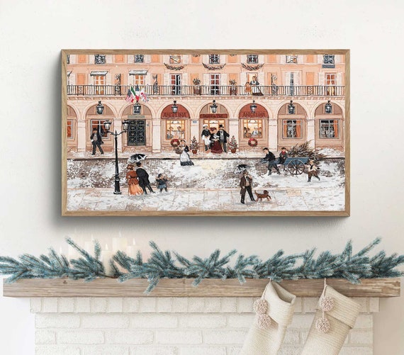 Samsung frame tv art Christmas, frame tv art Village Town Paris, frame tv Christmas art, Christmas Tree