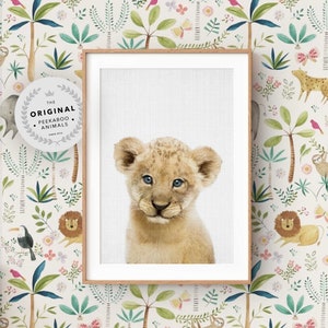 Baby Lion Wall Art Print ~ Safari Nursery Animal ~ Kids Room Poster ~ Printable Digital Download ~ Grey Background