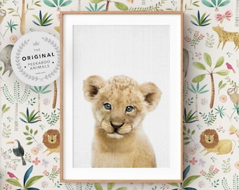 Baby Lion Wall Art Print ~ Safari Nursery Animal ~ Kids Room Poster ~ Printable Digital Download ~ Grey Background