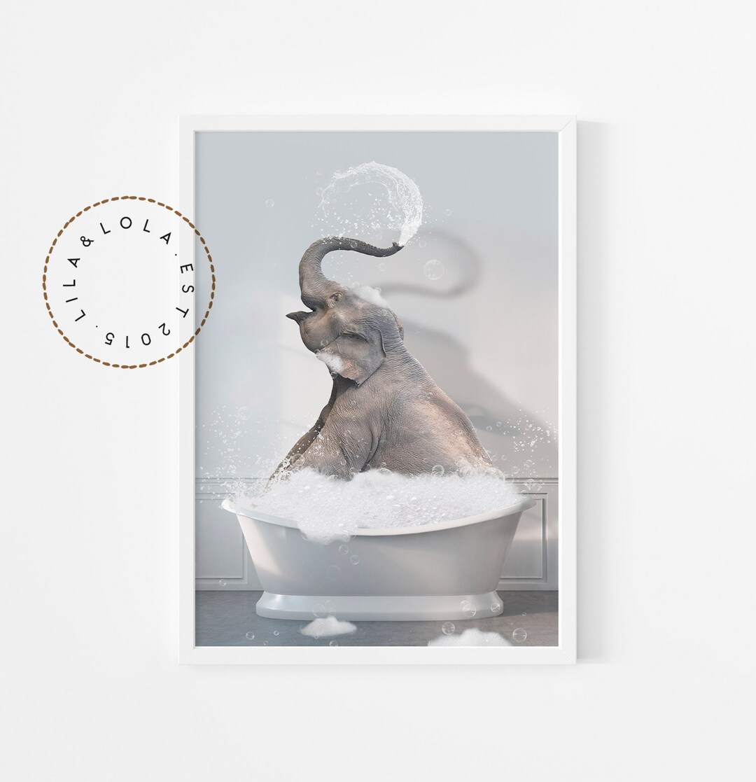 Elephant in Bathtub Print ~ Funny Animal Bathroom Wall Art Decor ...