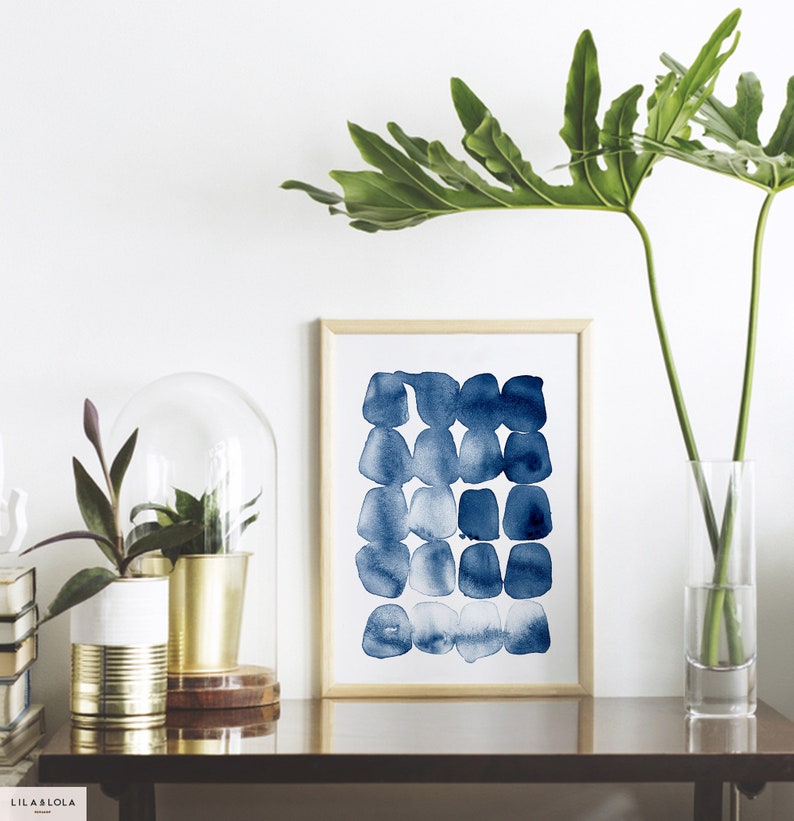 Navy Blue Abstract Print Printable Wall Art Watercolour Brush Stroke Painting Large Artwork Poster Digital Download image 2