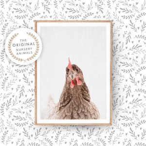 Impresión de arte de pared de pollo ~ Póster de animales de granja para habitación de bebé, gallina ~ Descarga digital imprimible ~ Imagen fotográfica de decoración de granja para niños