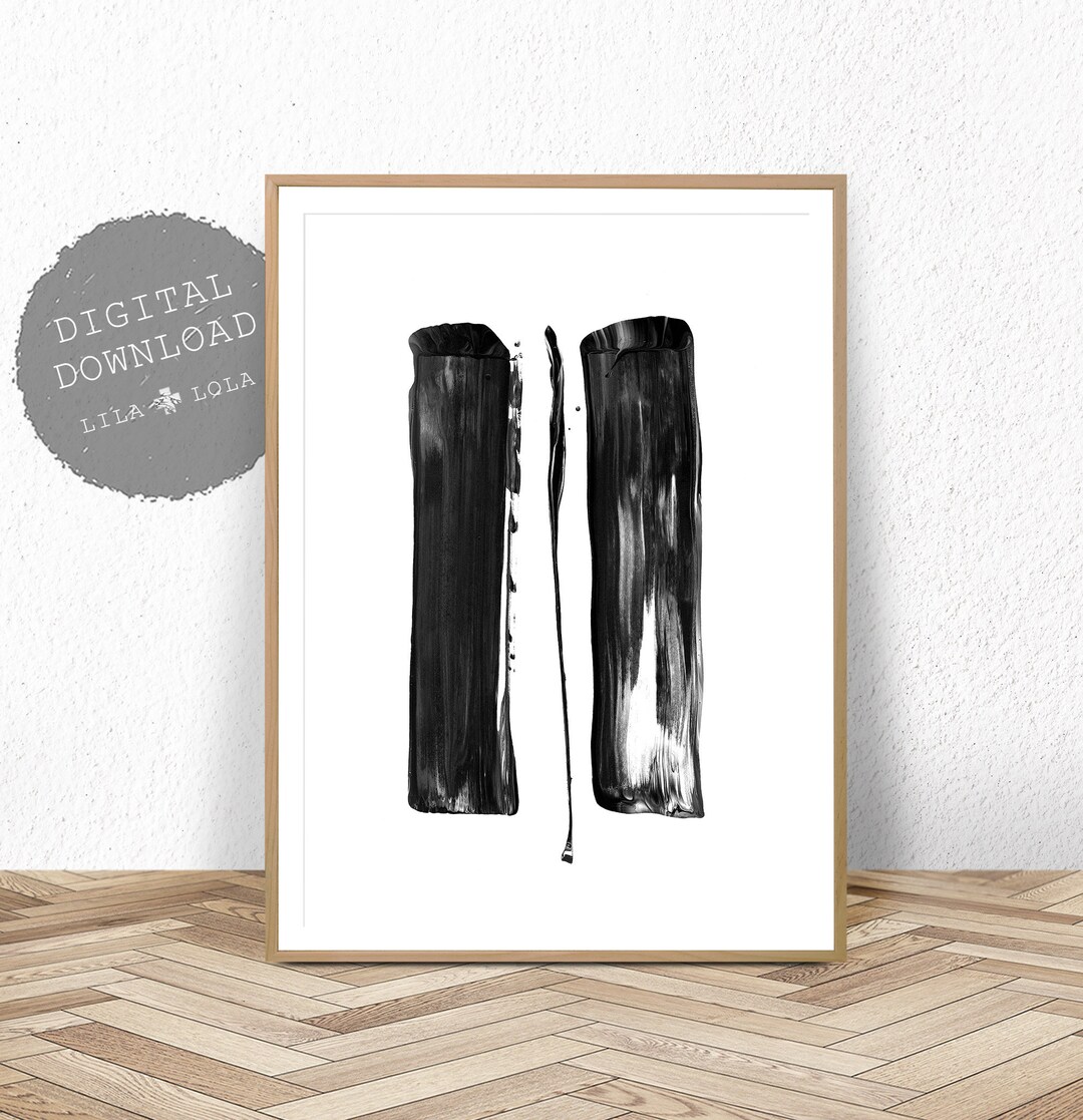 Black and White Abstract Brush Strokes Art Print (digital Download) - Etsy