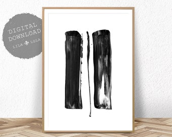 Black and White Abstract Brush Strokes Art Print (Digital Download)