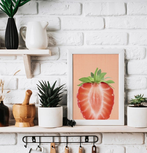 Strawberry Print, Kitchen Wall Art, Food Poster, Colourful Fruit, Cafe and Restaurant Decor, Printable Digital Download