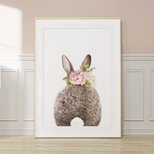 Nursery Wall Art Picture Rabbit Print Bunny Print Flower Etsy