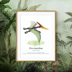 Dinosaur Wall Art Poster Print ~ Pteranodon Watercolor Picture with Fun Facts ~ Digital Download