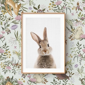 Kaninchen Wand Kunst Druck ~ Waldtier Kinderzimmer Dekor ~ Druckbare Digital Download ~ Grauer Hintergrund