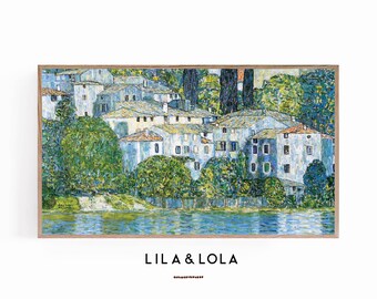 Frame TV Art: Tuscan Seaside Village, Klimt Impressionist Painting (Digital Download)