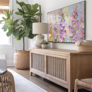 Modern Floral Frame TV Art, Textured 3D Painting, Soft Spring Snapdragons, Printable Download image 3