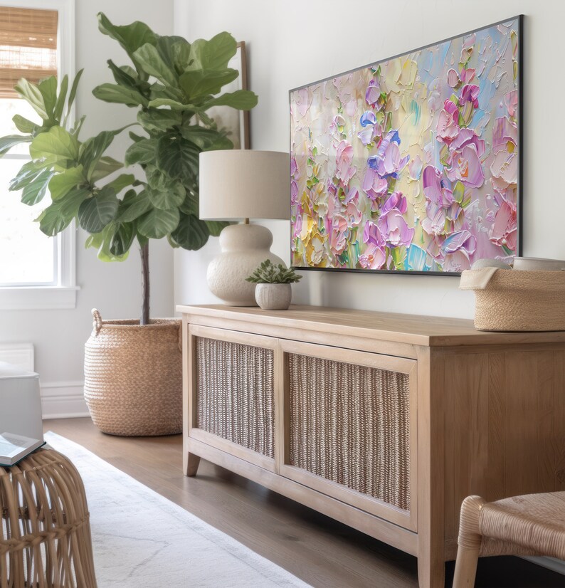 Modern Floral Frame TV Art, Textured 3D Painting, Soft Spring Snapdragons, Printable Download image 3