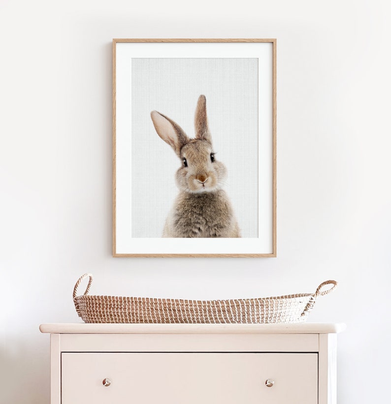 Bunny Rabbit Wall Art Print Woodland Animal Nursery Decor Printable Digital Download Grey Background image 2