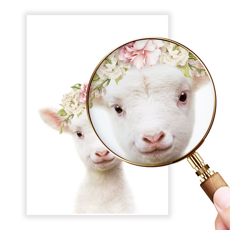 Farm Animal Print ~ Lamb with Floral Crown ~ Girls Nursery Room Decor ~ Printable Digital Download image 5